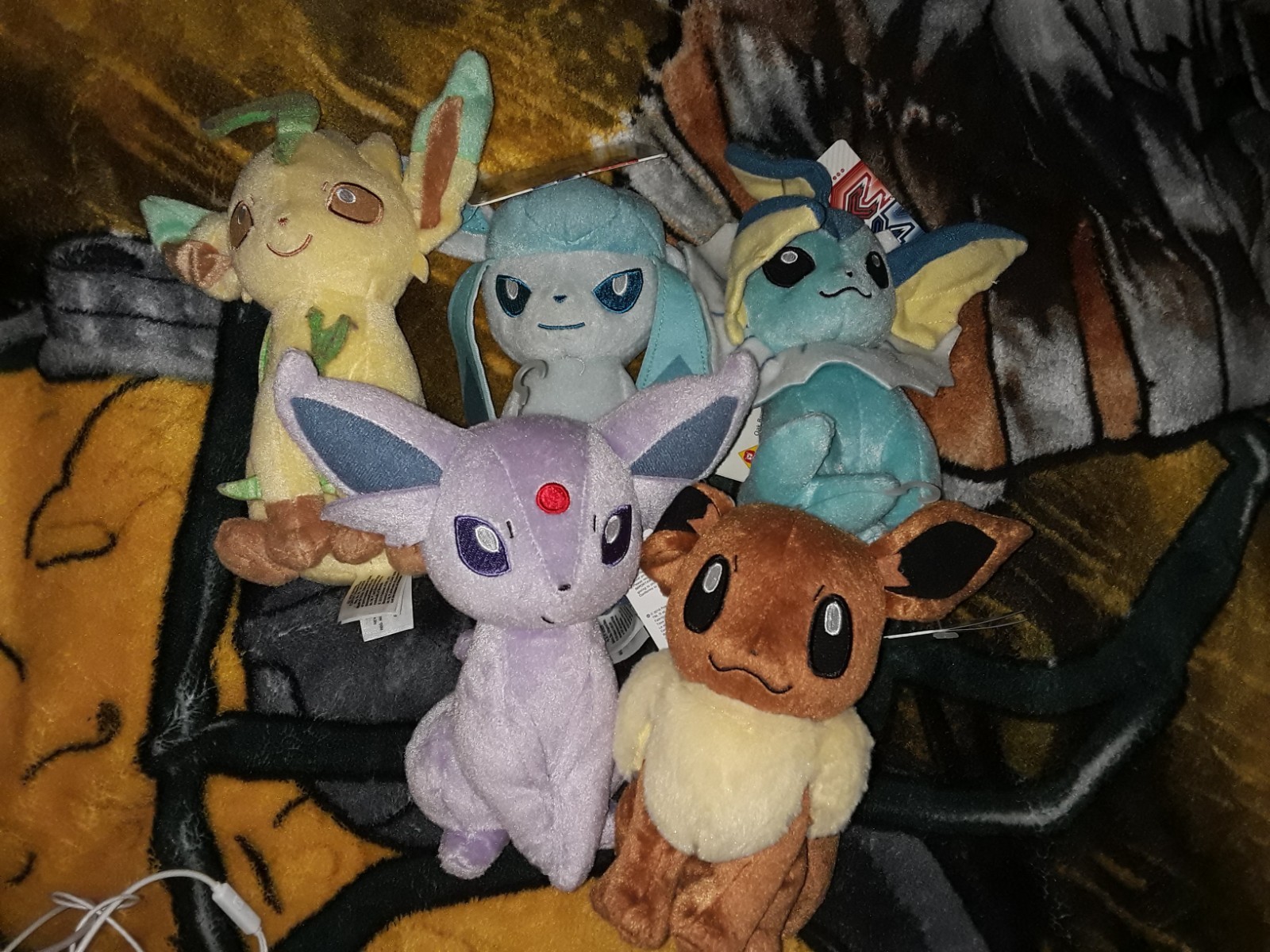 pokemon five tomy eevee plush lot leafeon Espeon Vaporeon and glaceon 7 inches