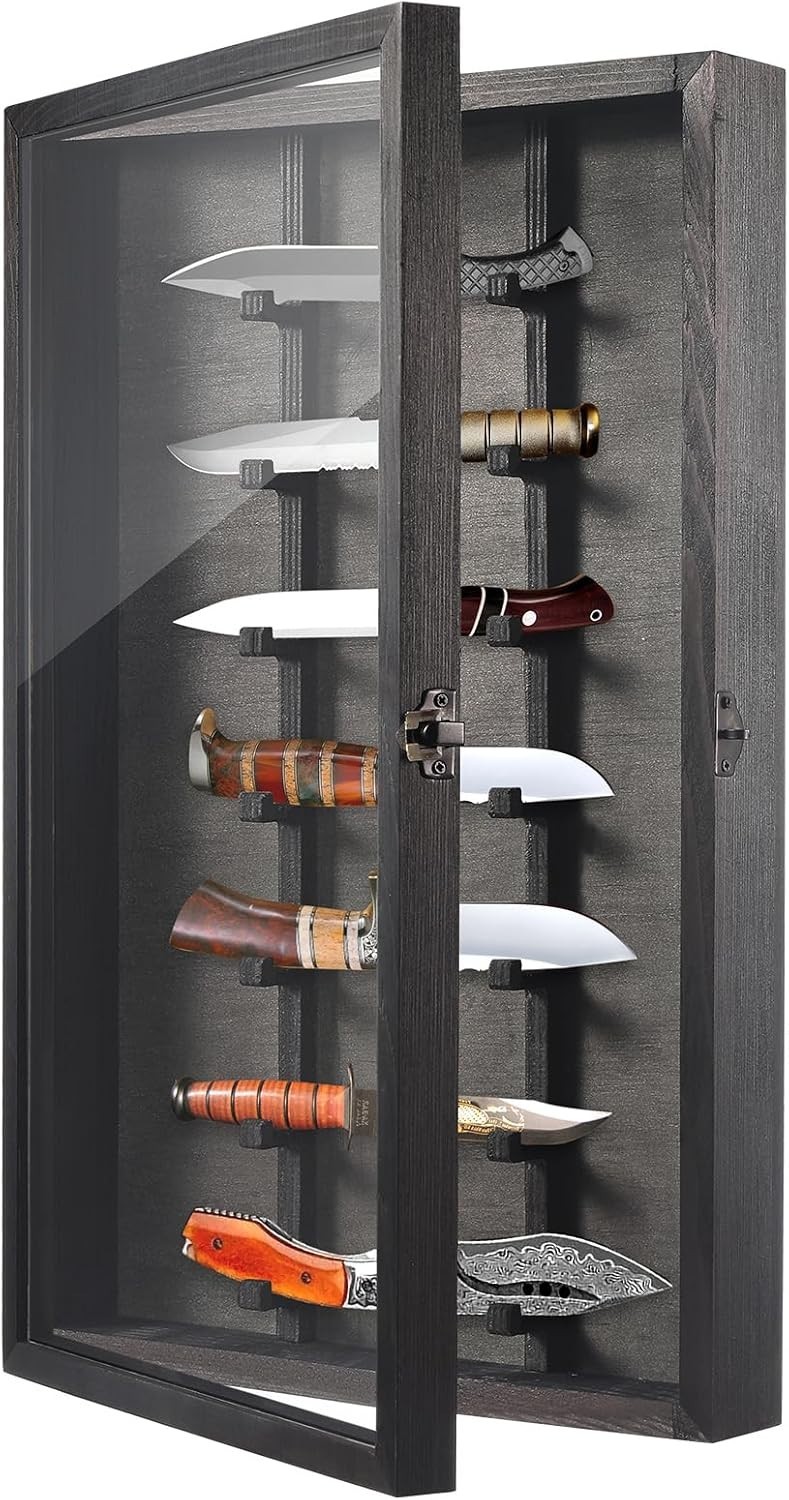 Knife Display Case with Lockable Clear Acrylic Door, Wall Mount Free Shipping
