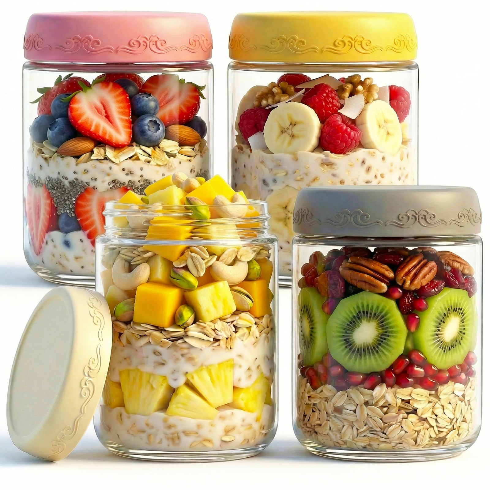 GLATABAM 16 OZ 4Pack, Overnight Oats Jars with 16 OZ-4Pack-2, 16 OZ-4Pack-2