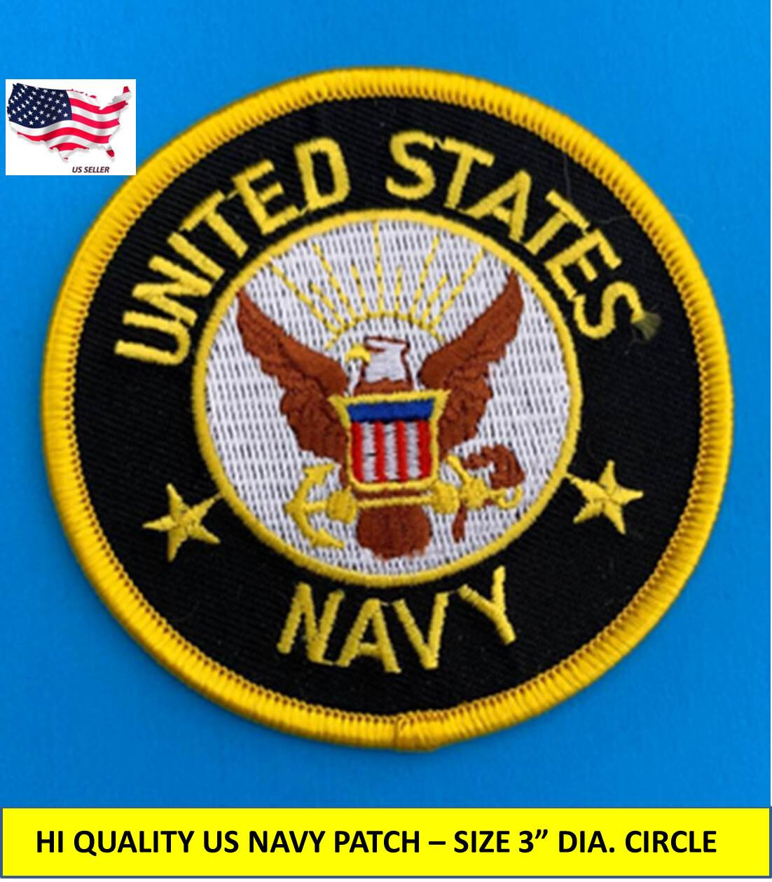 US NAVY EMBROIDERED PATCH IRON-ON SEW-ON 3″ ROUND APPLIQUE – HIGH QUALITY PATCH!