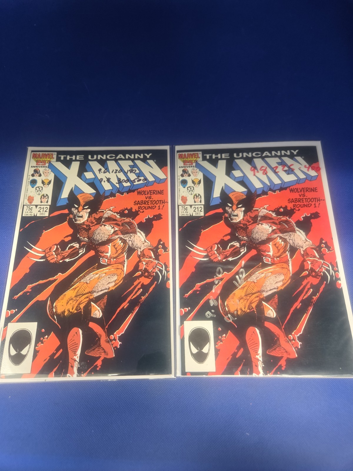 Lot Of 2 High Grade X-Men #212 Marvel Comics 1987 Classic Wolverine Blood Cover