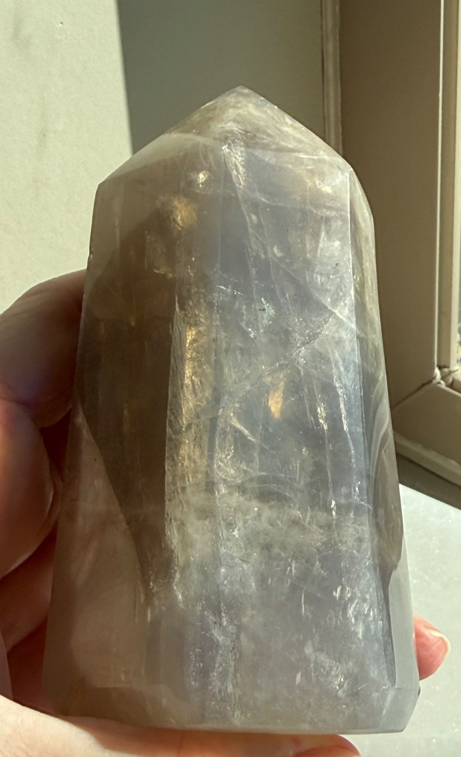 Impressive Large Blue Rose Quartz Generator with Intense Rainbows