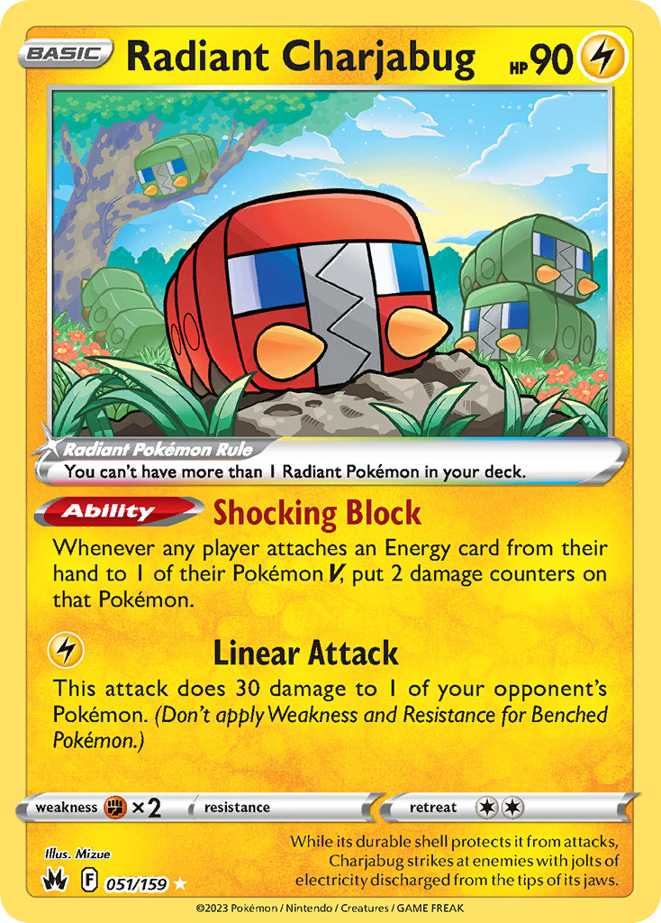 RADIANT CHARJABUG RADIANT RARE 051/159 CROWN ZENITH POKEMON NM/M