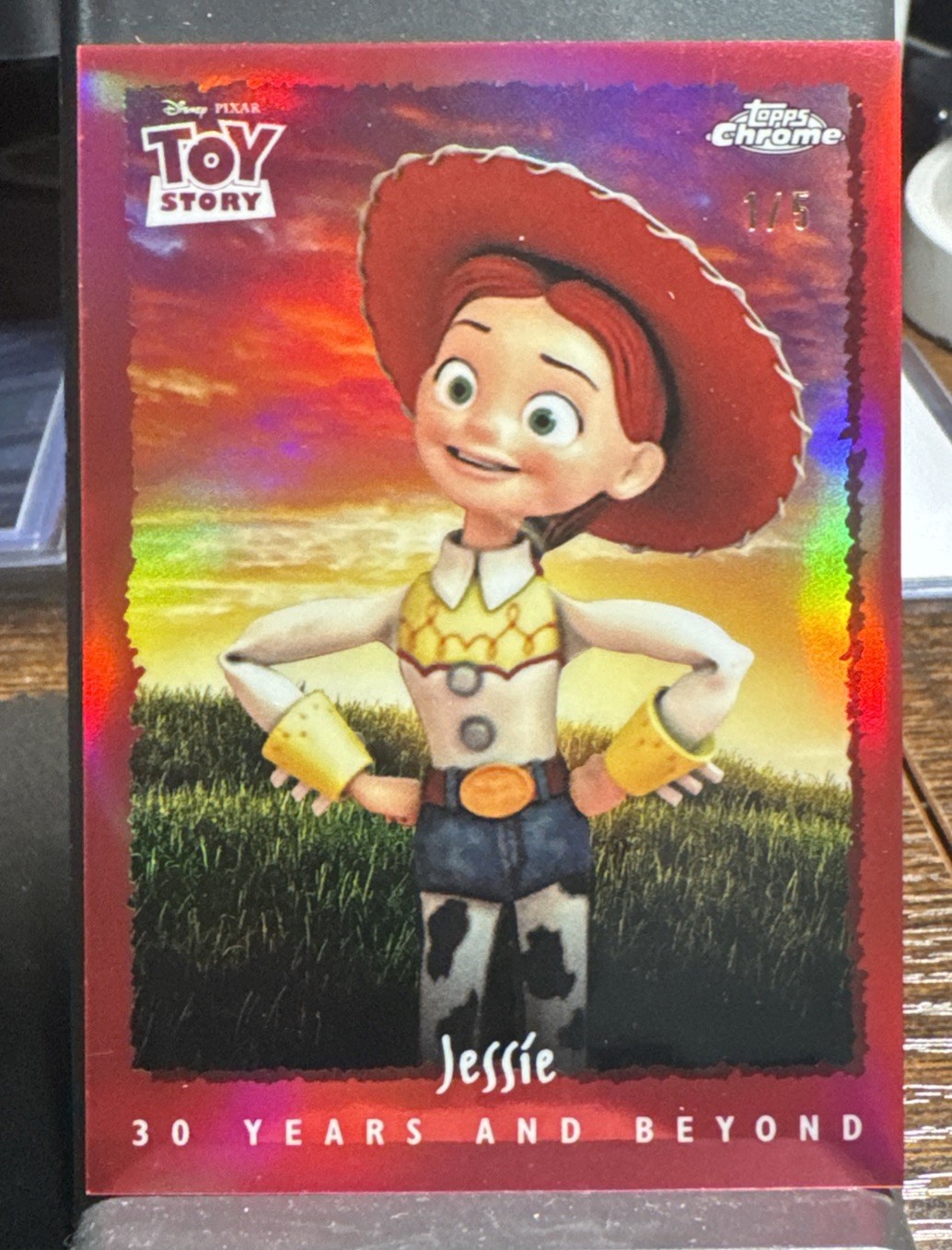 2025 Topps Chrome Pixar Toy Story 30th Anniversary Jessie True Red Refractor 1/5