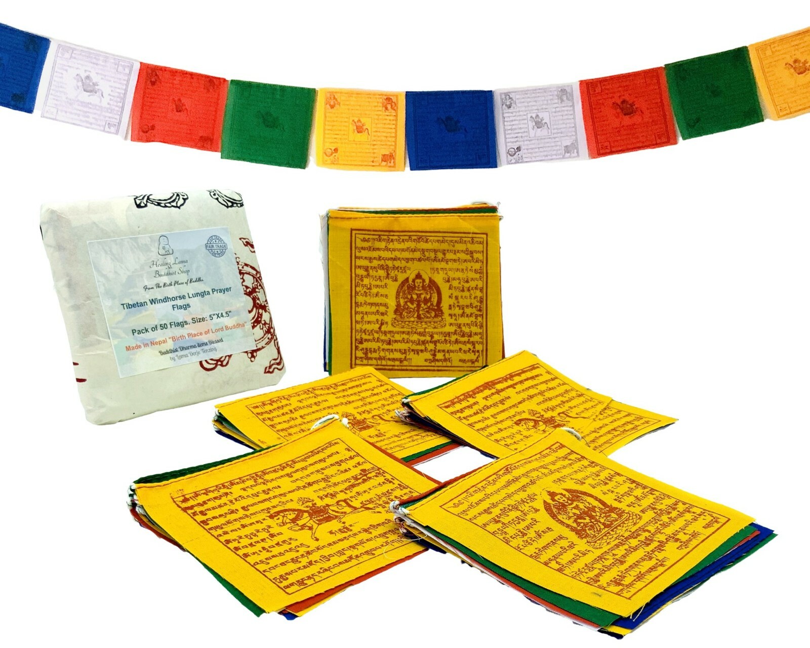Original Tibetan Windhorse 5″ Prayer Flags Authentic Buddhist Flags Blessed.