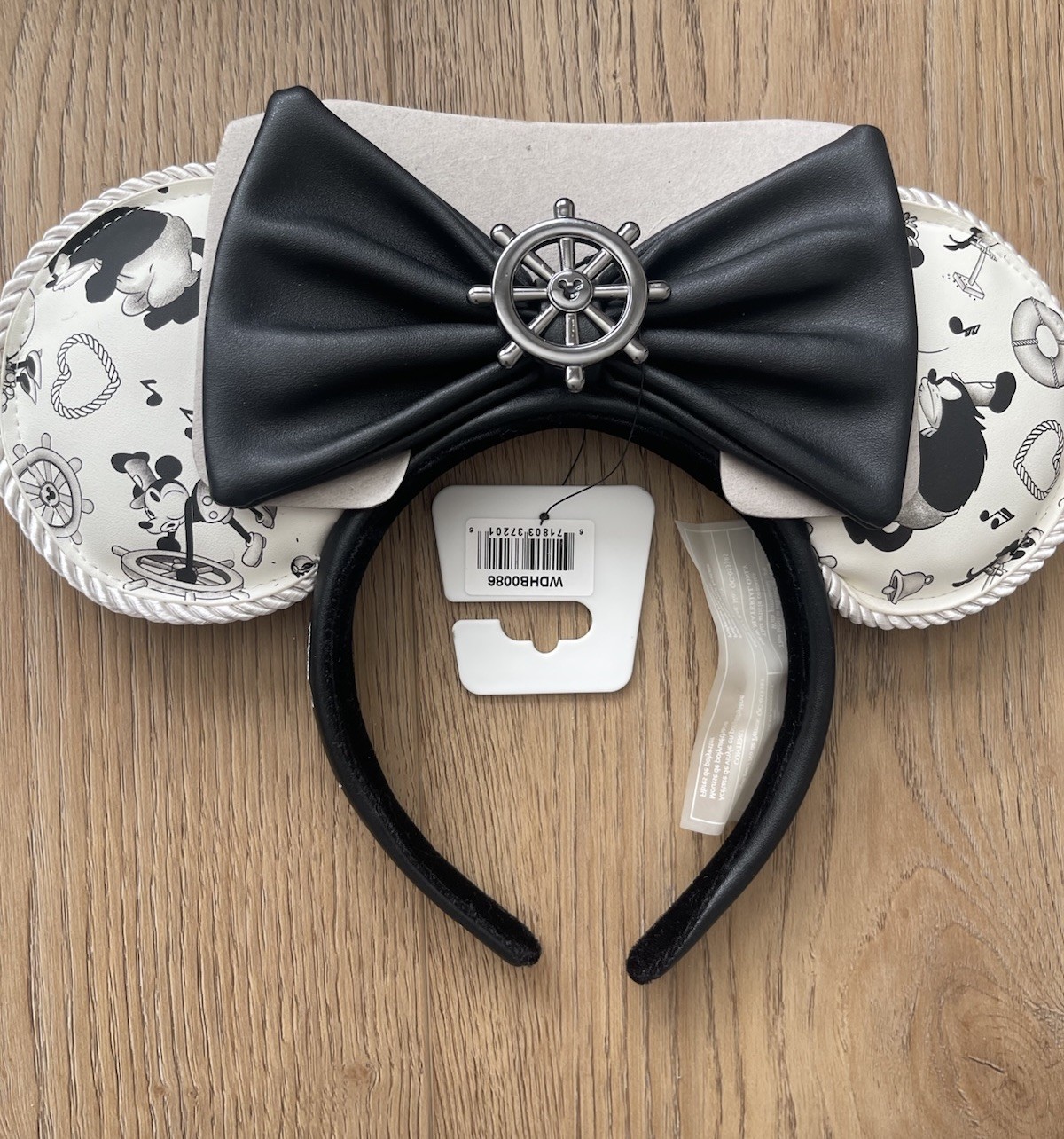 Loungefly Disney Steamboat Willie Original AOP Black White Ears Headband NEW