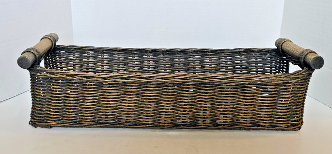 Medium Narrow Pole Handle Wicker Rattan Basket Storage Organizer Bin 16 x 5 x 4