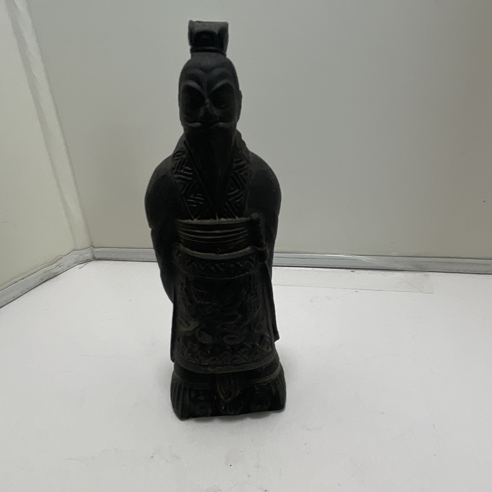 Black Carved Stone Warrior Figurine Statue, Hollow Base, Unboxed, 1 Pack