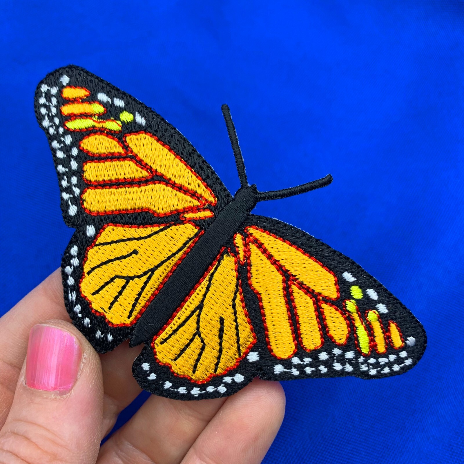 MONARCH BUTTERFLY PATCH embroidered iron-on APPLIQUE DETAILED EMBLEM – ORANGE