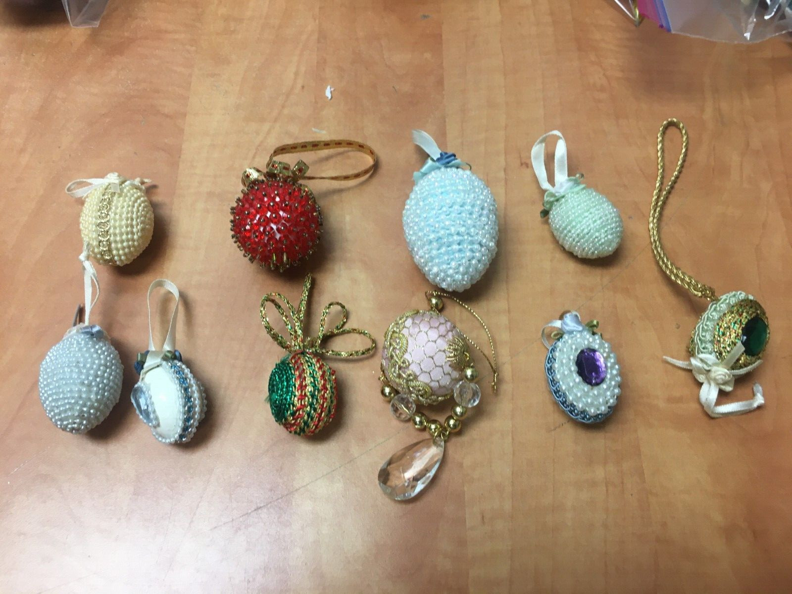 CHRISTMAS ORNAMENT Lot of 10 Hand Made Beaded Sequin Jeweled 1.5-2″