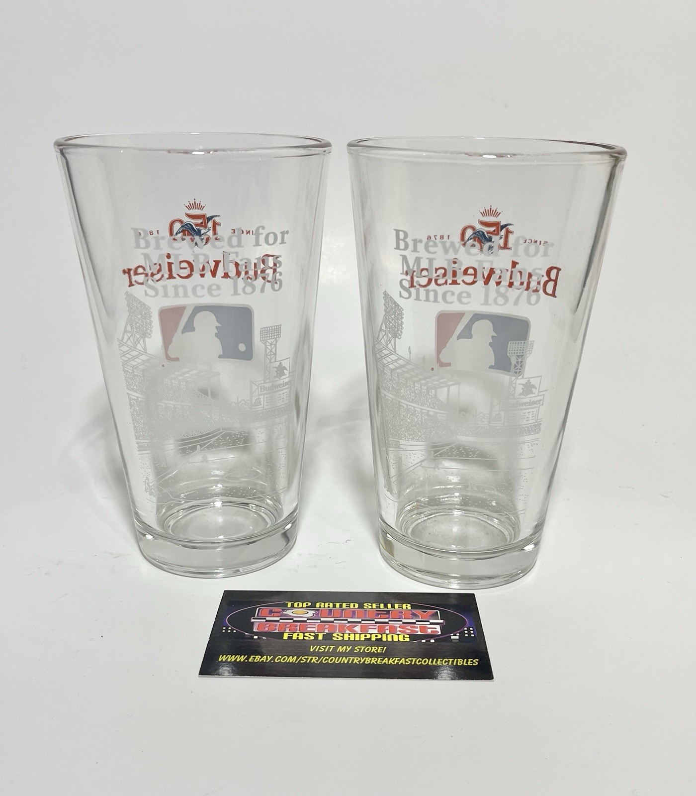 Budweiser 150th Anniversary MLB Baseball 16 Oz Pint Beer Glasses Set Of (2) New!