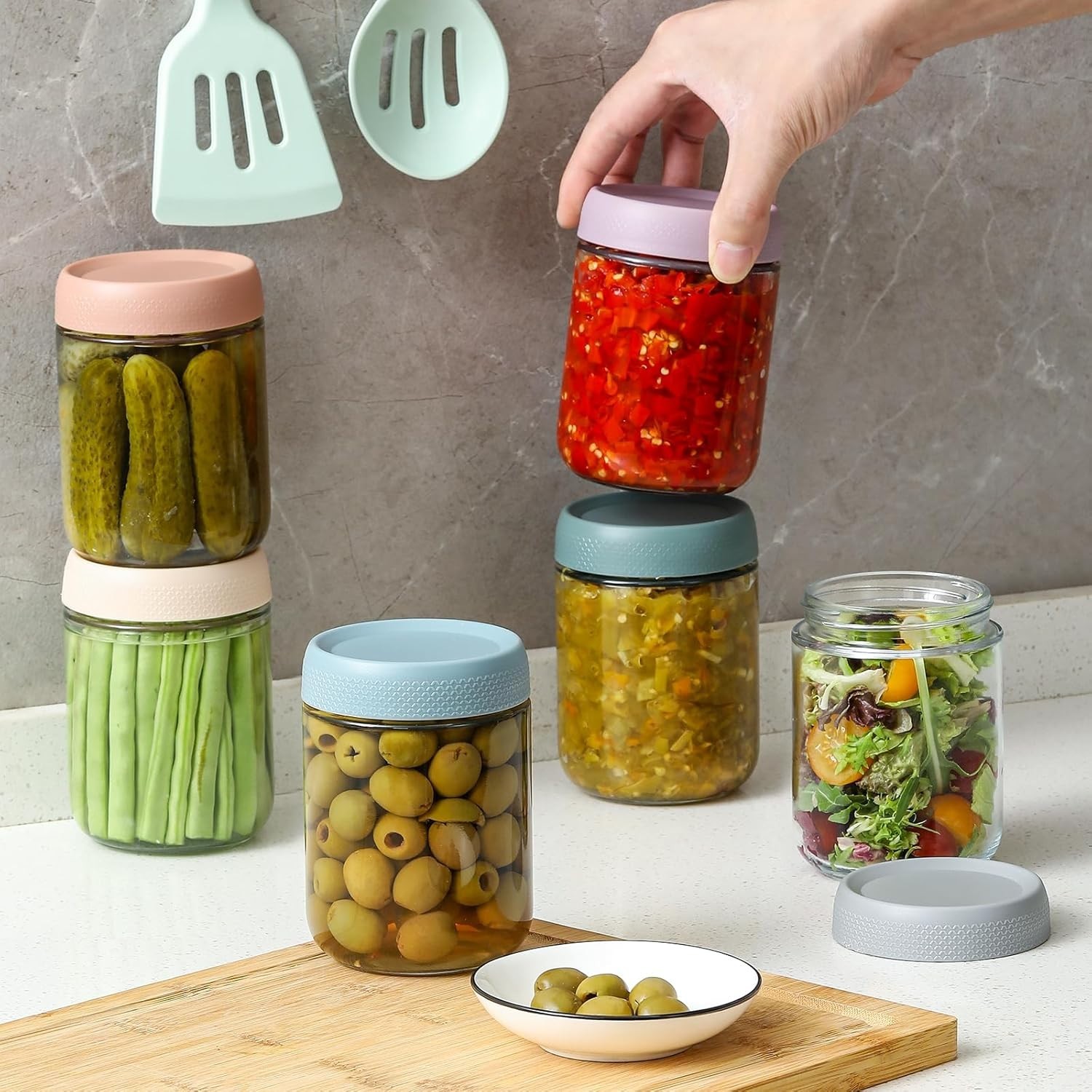 Multicolor Stackable 16 oz Glass Containers – BPA-Free Freshness Guaranteed