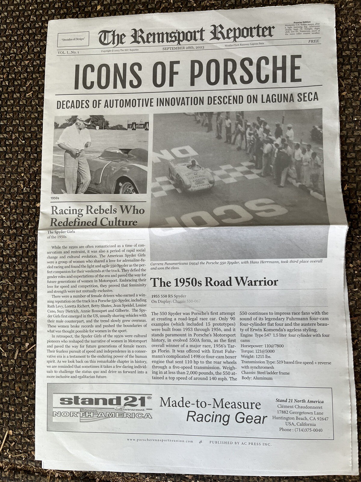 New 2023 Porsche “Rennsport Reporter: Icons of Porsche” newspaper MAGAZINE RR7