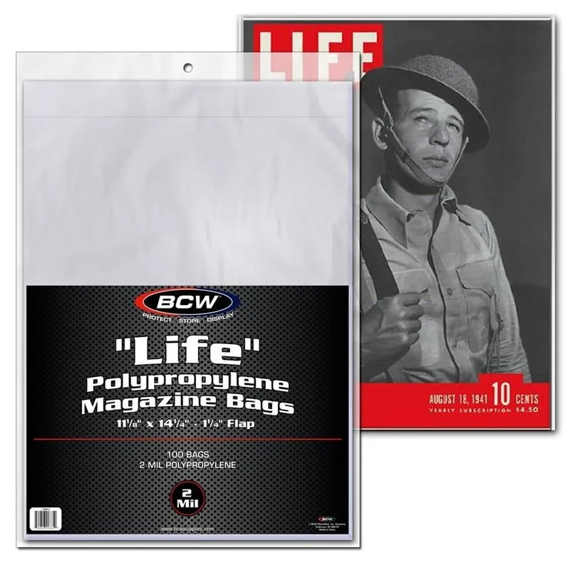 BCW Life Magazine Bags – Crystal Clear Polypropylene | 1 Pack of 100 | Acid-Free