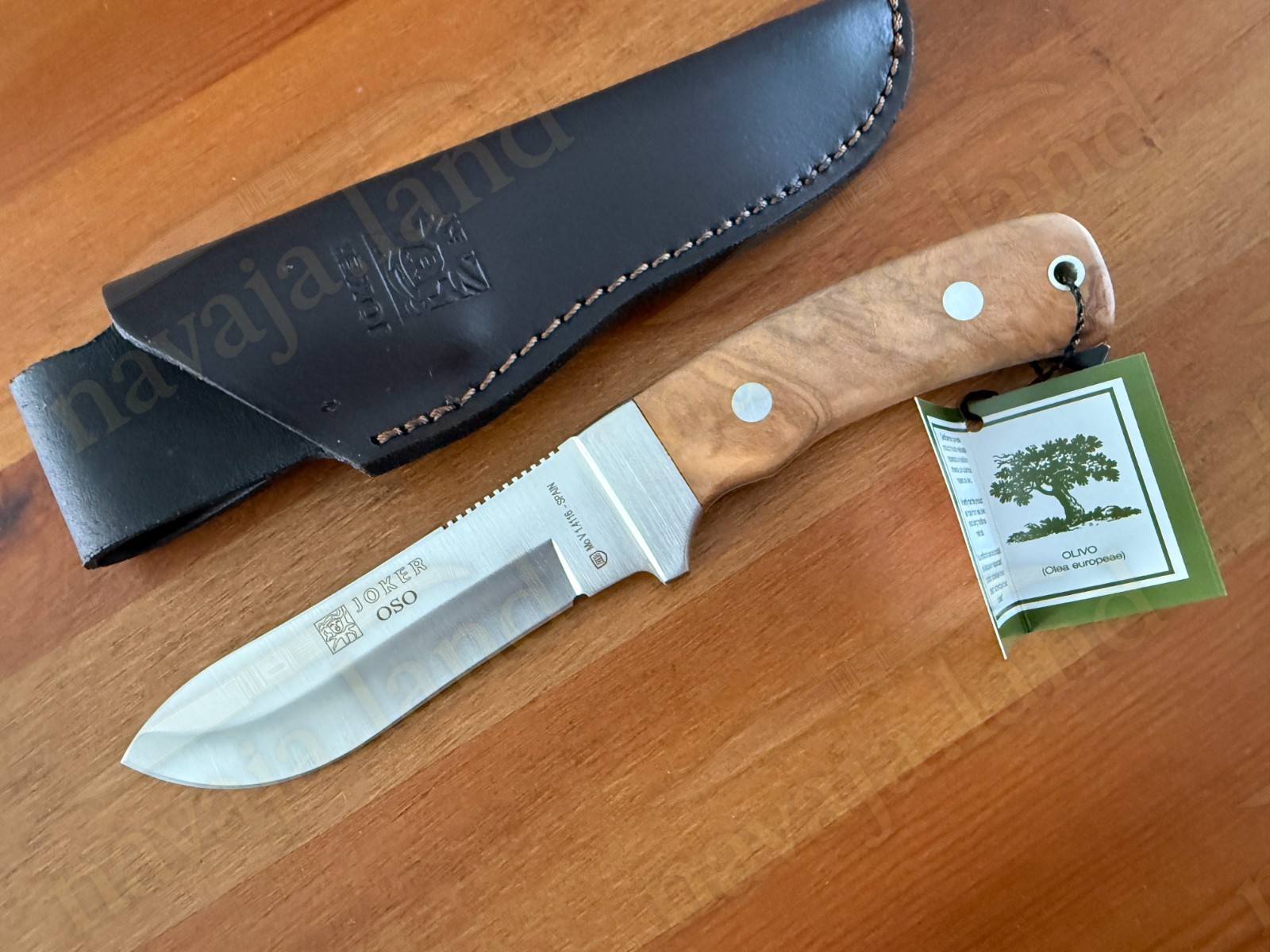 Joker Oso Outdoor Knife – 4.72″ MOVA Blade | Olive Wood Handle | Leather Sheath