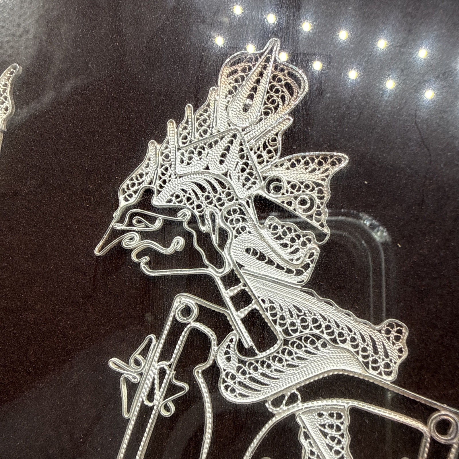 Wayang Kulit Wall Art Framed Indonesian Bali 925 Silver Filigree Shadow Puppet