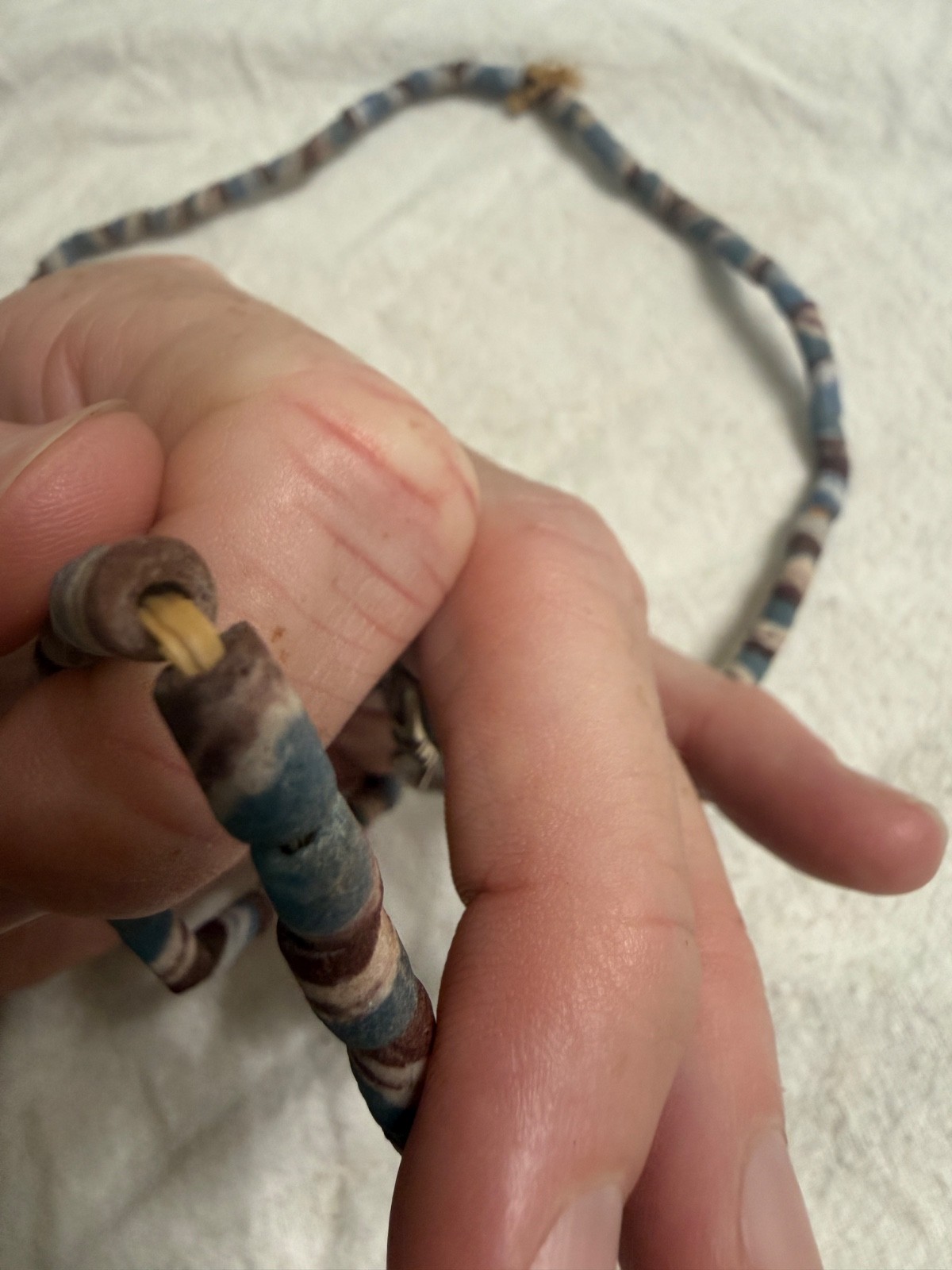 Vintage African Glass Trade Beads Blue White Brown Striped Tube Strand Tribal Je