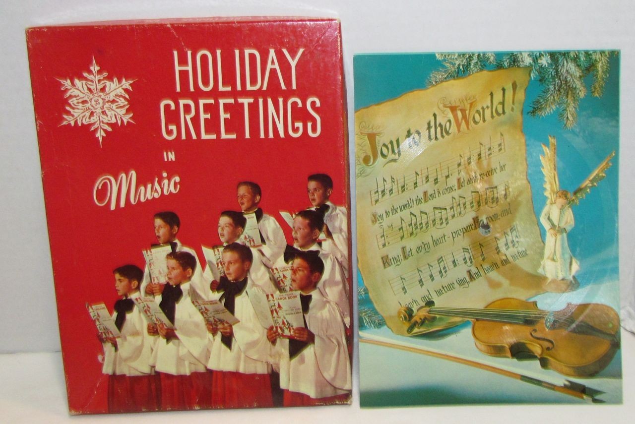 Holiday Greetings in Music Christmas Cards, greeting card records in box