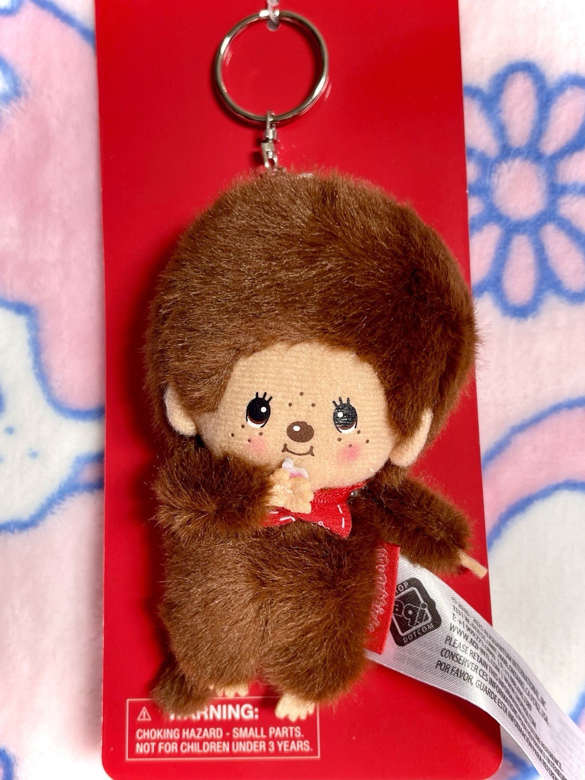 Sekiguchi Monchhichi Classic Boy Monkey Plushie Keychain 4″ Red Bib NEW!!