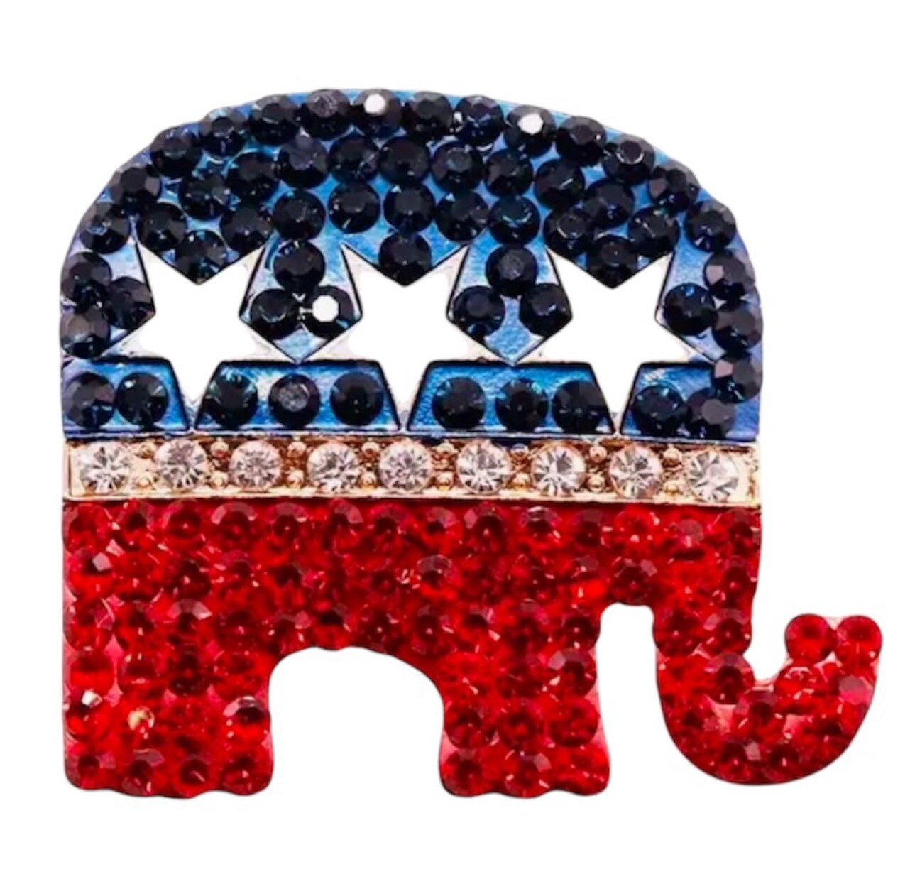 Donald J Trump MAGA Bling Rhinestone Lapel Pin Brooch Republican Party Elephant