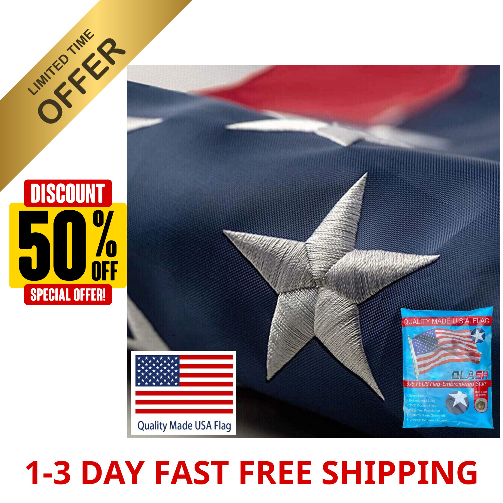 US American Flag 3×5 Quality Made USA Flag Embroidered United States Flag