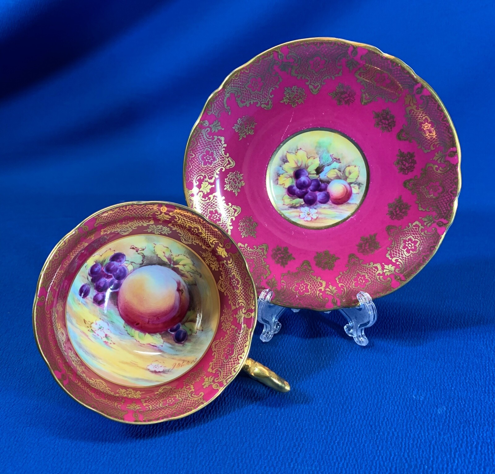 PARAGON BONE CHINA ENGLAND RARE GOLDEN HARVEST CUP & SAUCER ARTIST SIGND WATERS