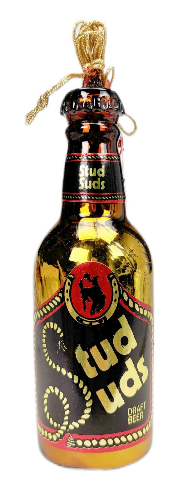 Dept 56 Mercury Glass Beer Bottle Stud Suds Christmas Ornament 6.5”