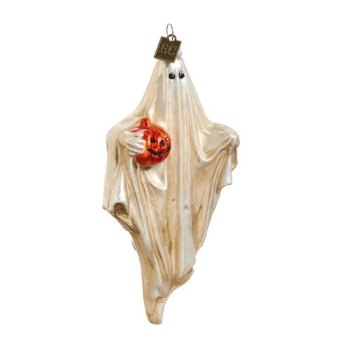 5.5 ” Raz Eric Cortina Ghost Pumpkin Glass Ornament Retro Vntg Halloween Decor