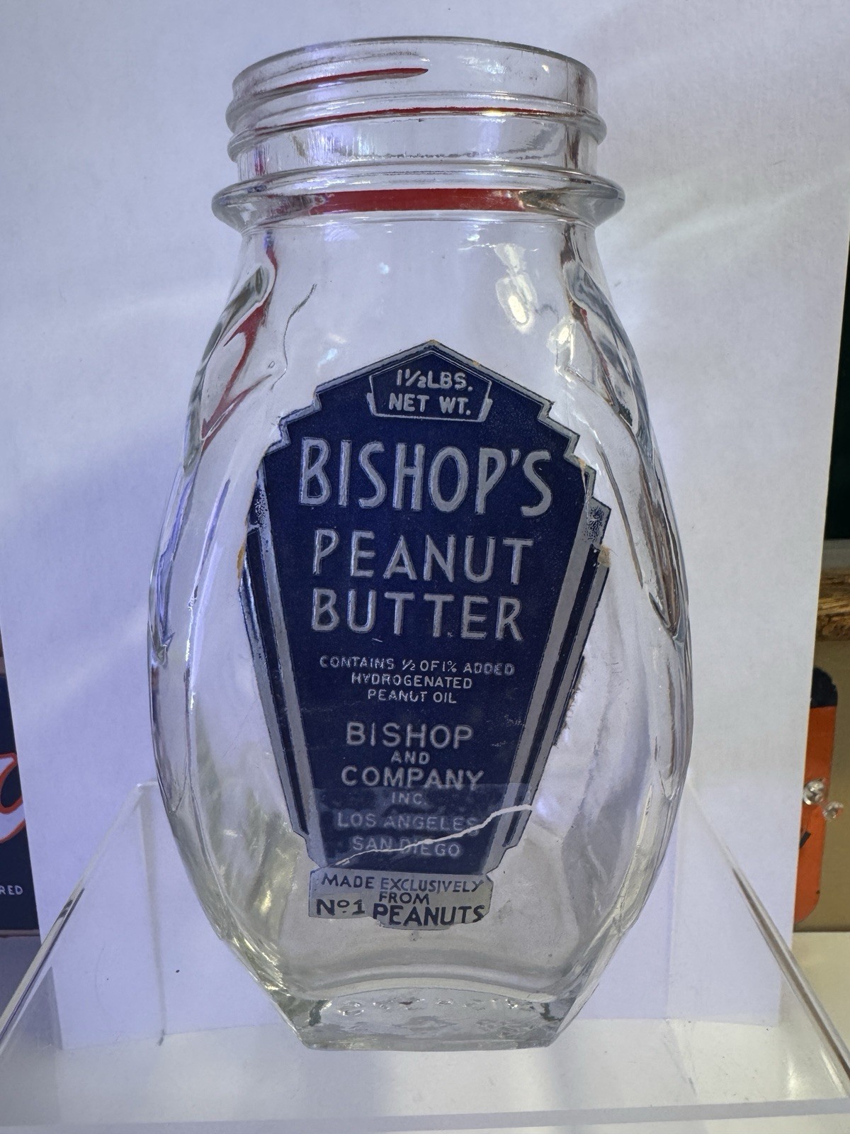 BISHOP’S PEANUT BUTTER Paper Labeled Glass Jar – San Diego, California