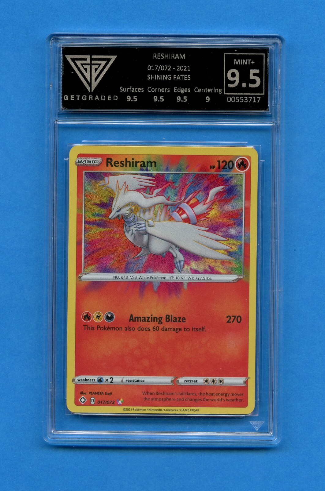 Graded Pokemon Card Reshiram Amazing Rare Shining Fates Get Graded 9.5 ref70