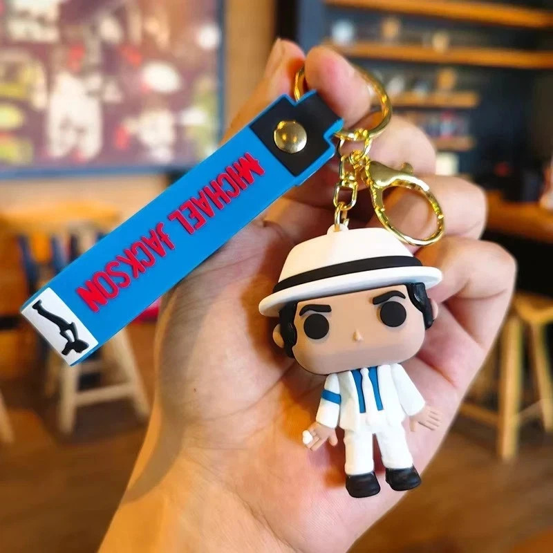 Michael Jackson Keychain King of Dance Mini Idol Figure Key Ring Toy Collectible