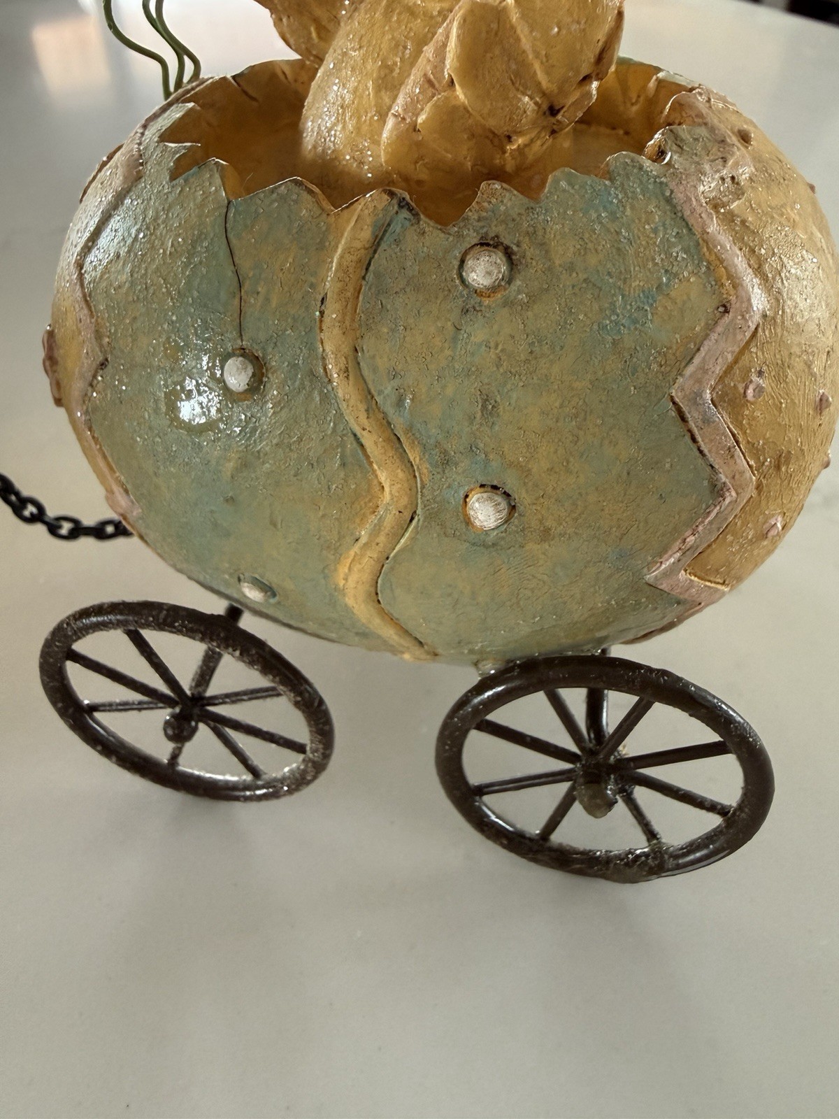 Whimsical Vintage Easter Bunny Egg Train Figurine – Pastel Cracked Eggs