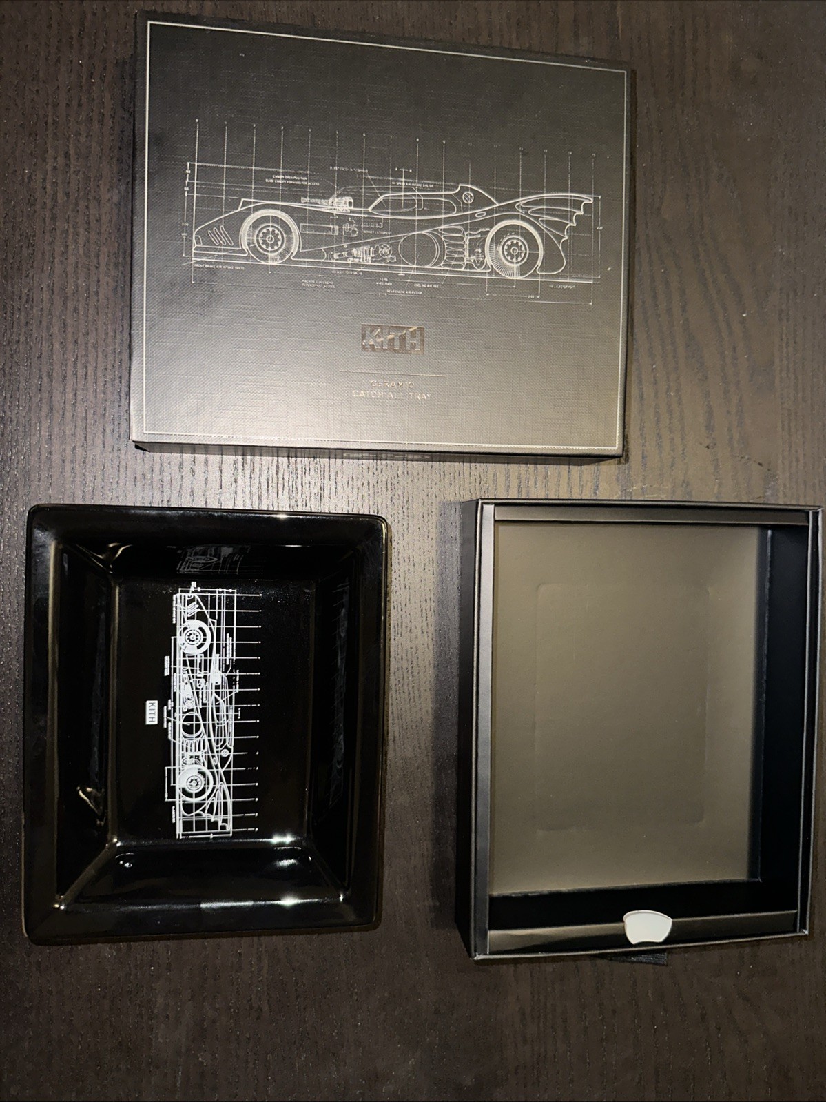 Batman | Kith Batmobile Schematics Catchall Tray in Black FW24 Key Holder Dish