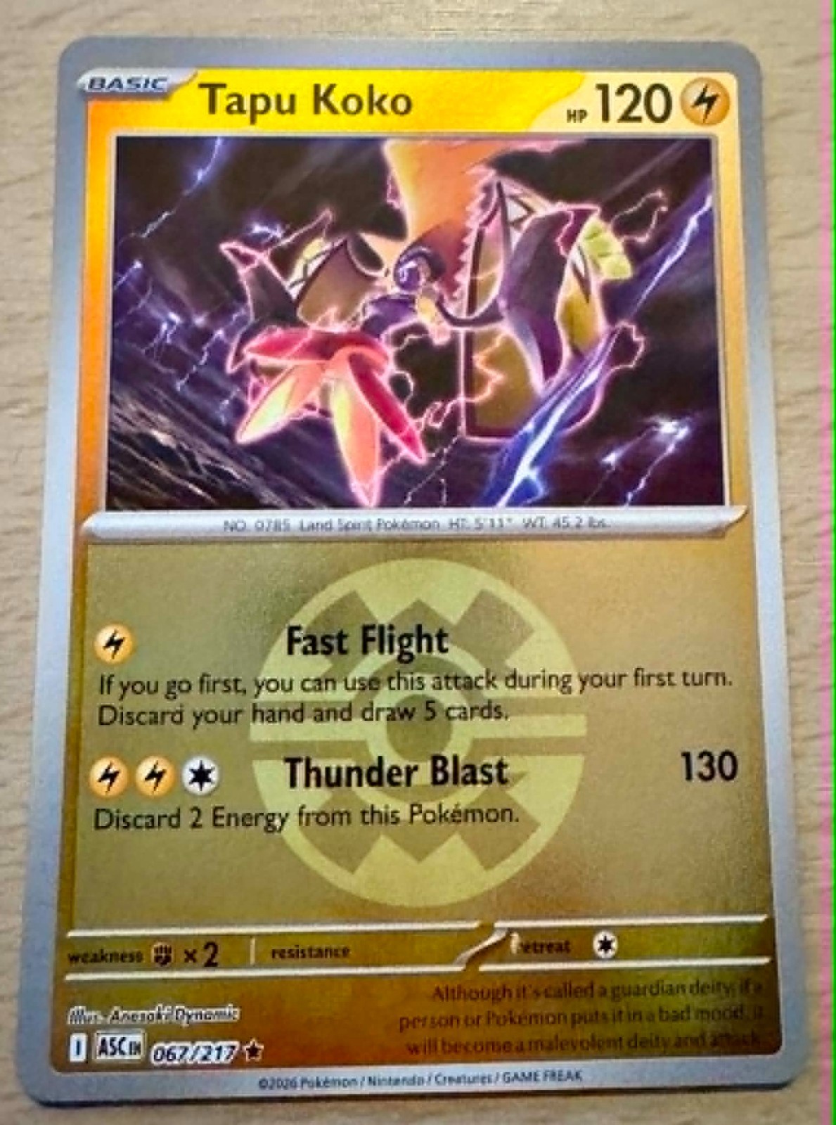 Pokemon TCG Tapu Koko 067/217 Ascended Heroes Pokeball Reverse Holo Rare Card