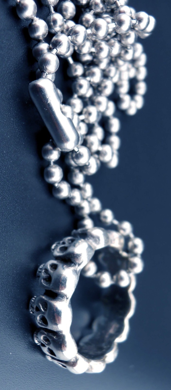 Skulls Ring Necklace Sterling Silver Stainless Ball Chain NEW Skull Band Pendant
