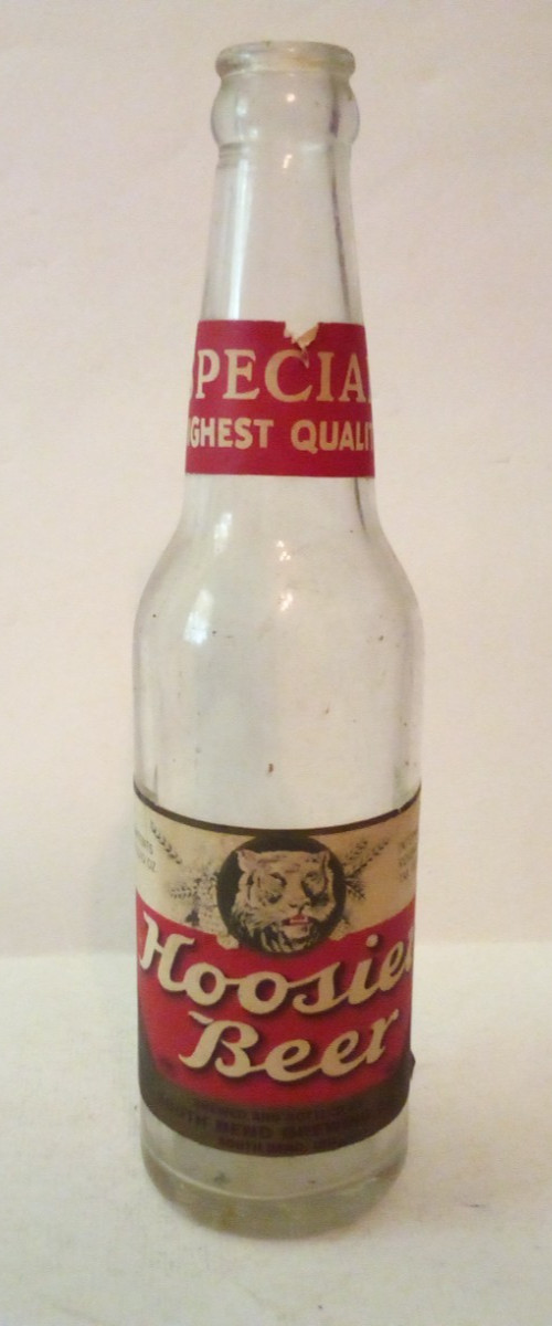 VTG HOOSIER BEER CLEAR GLASS BOTTLE PAPER LABEL Ab