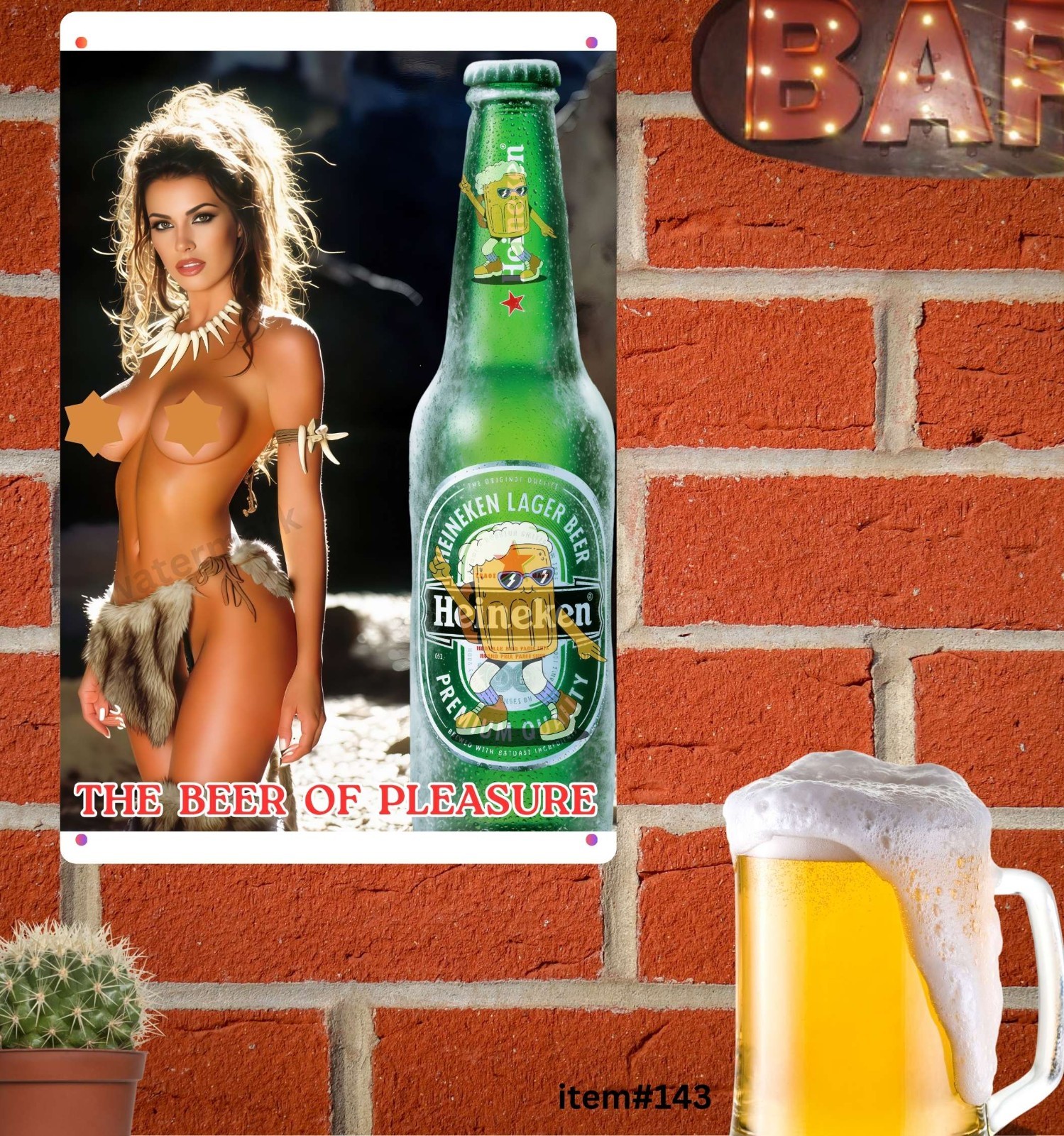 HNKEN- Beer Of Pleasure Sexy Girl Metal Sign Man Cave Bar Decor Beer Sign Read D