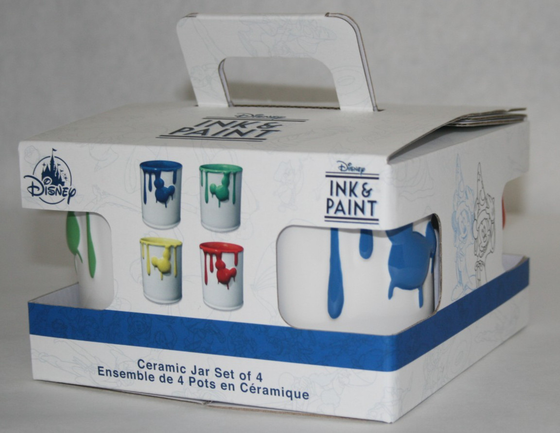 Disney Parks Ink & Paint Ceramic Jar Set of 4 Red Green Yellow Blue NEW