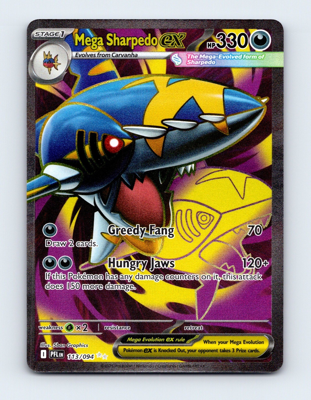 NM Mega Sharpedo ex 113/094 ME02: Phantasmal Flames Ultra Rare Pokemon Card