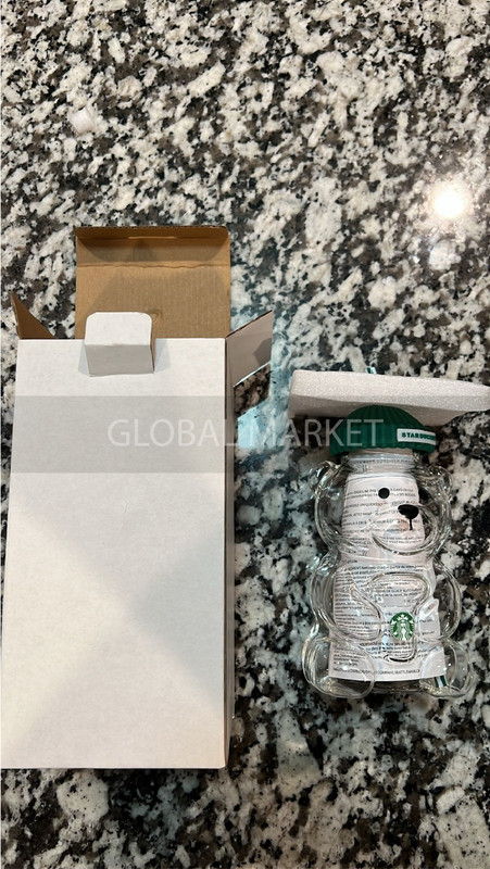 Starbucks Bearista Bear **Glass** Jar Cold Cup with Straw, Thick Glass 20 oz