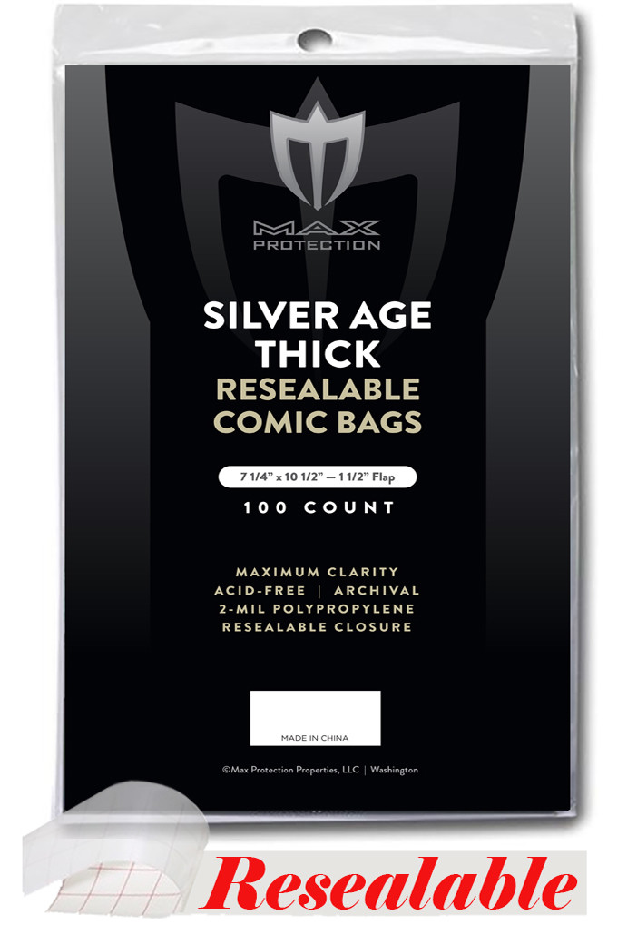 Pack 100 Max Pro RESEALABLE Silver THICK Comic Book Acid Free Archival Poly Bags
