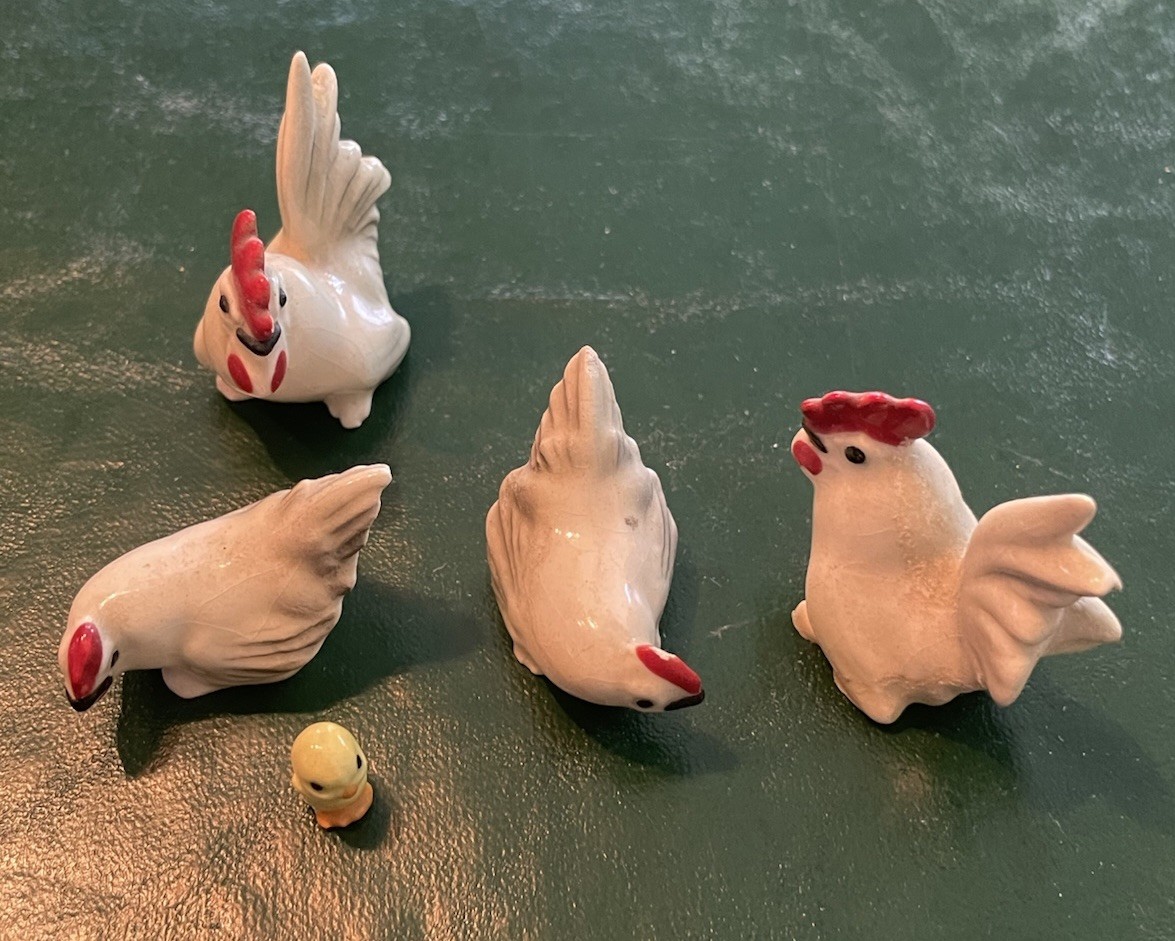 Vintage 5 Piece Miniature Bone China White Leghorn Chicken Family Figurines