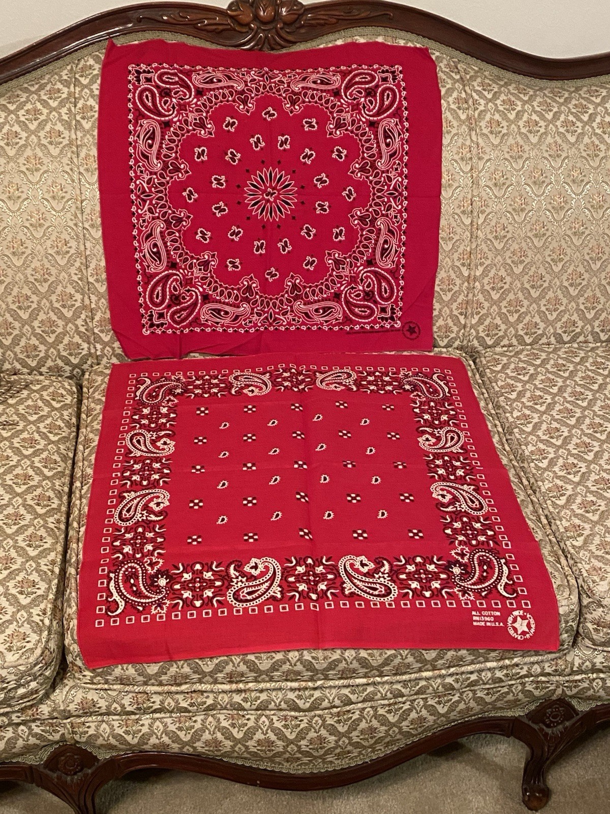 2 New old stock Red Bandanas Paisley Print RN 19360 & RN 15187