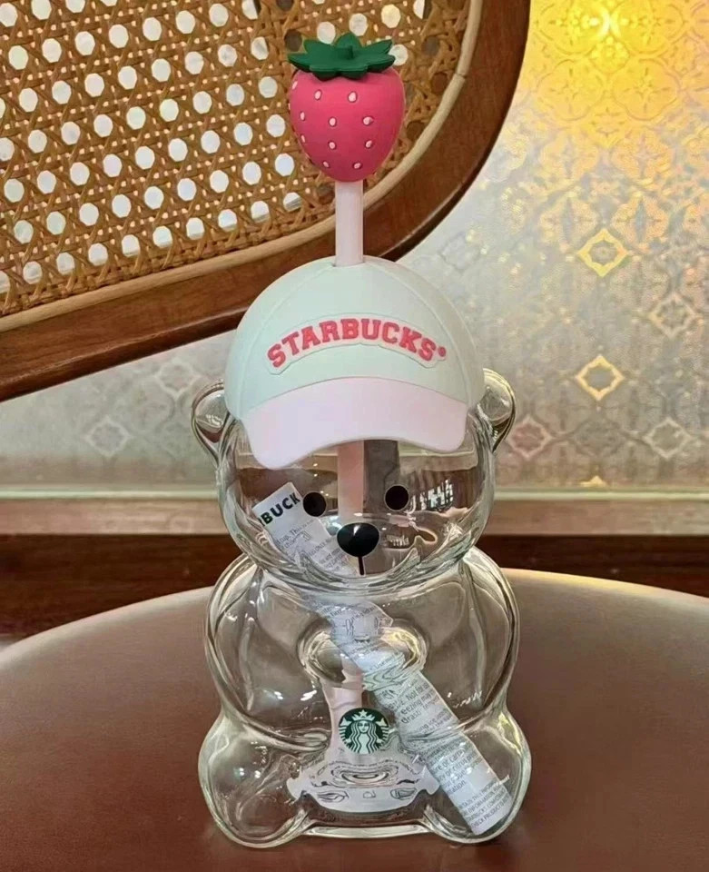 2026 New Starbucks Bearista Bear Cup Tumblers Strawberry Topper Baseball cap