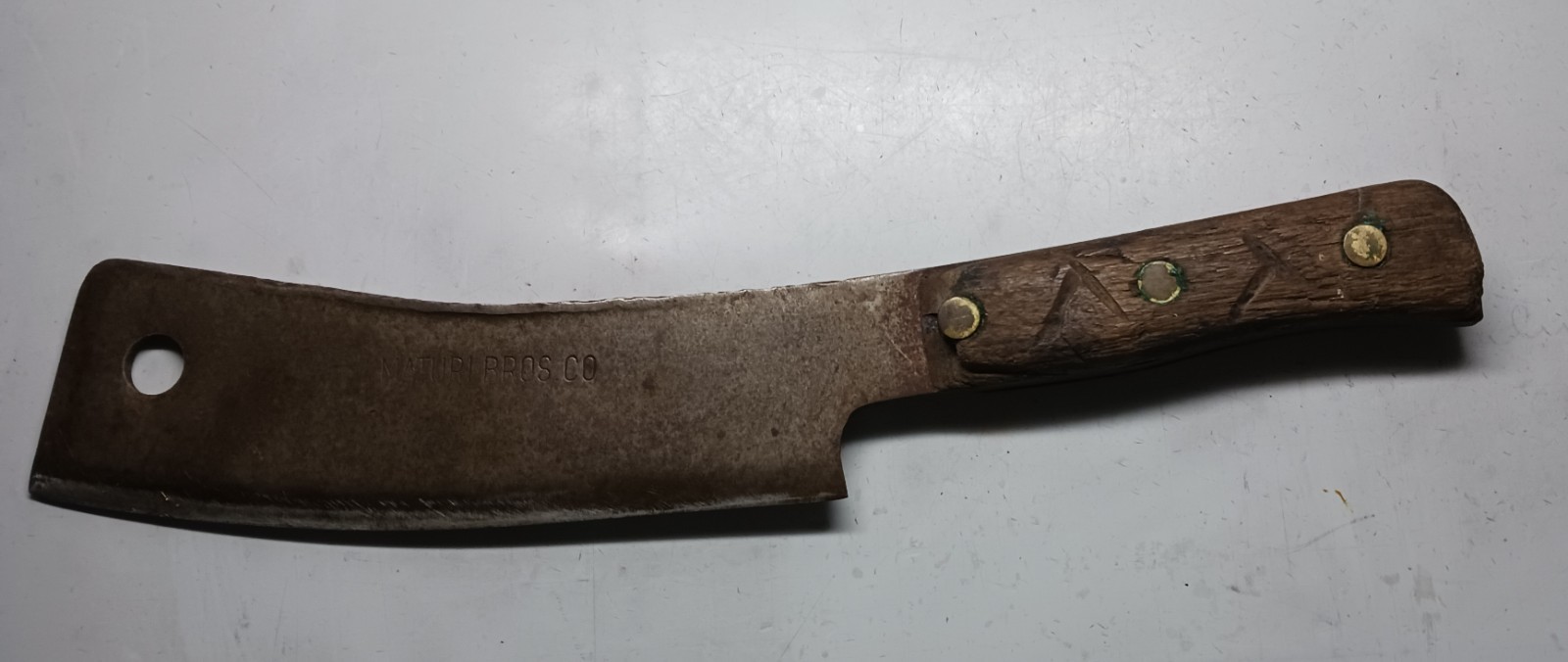 Vintage Maturi Bros Co 8.5″ Meat Cleaver Heavy Carbon Steel Butcher Knife USA