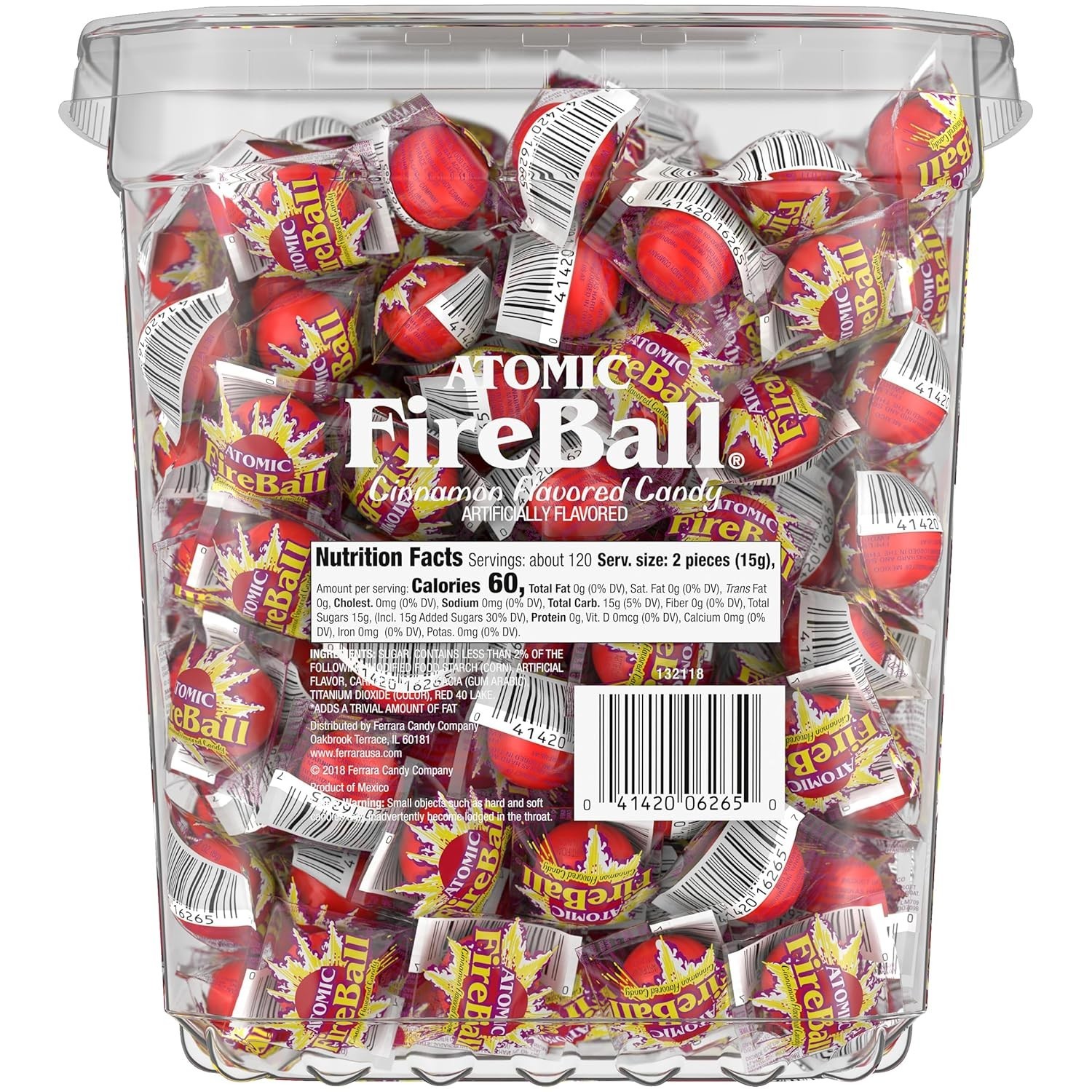 Wonka Atomic Fireball, Candy, Cinnamon Flavor, Individually Wrapped 64.8oz 240ct