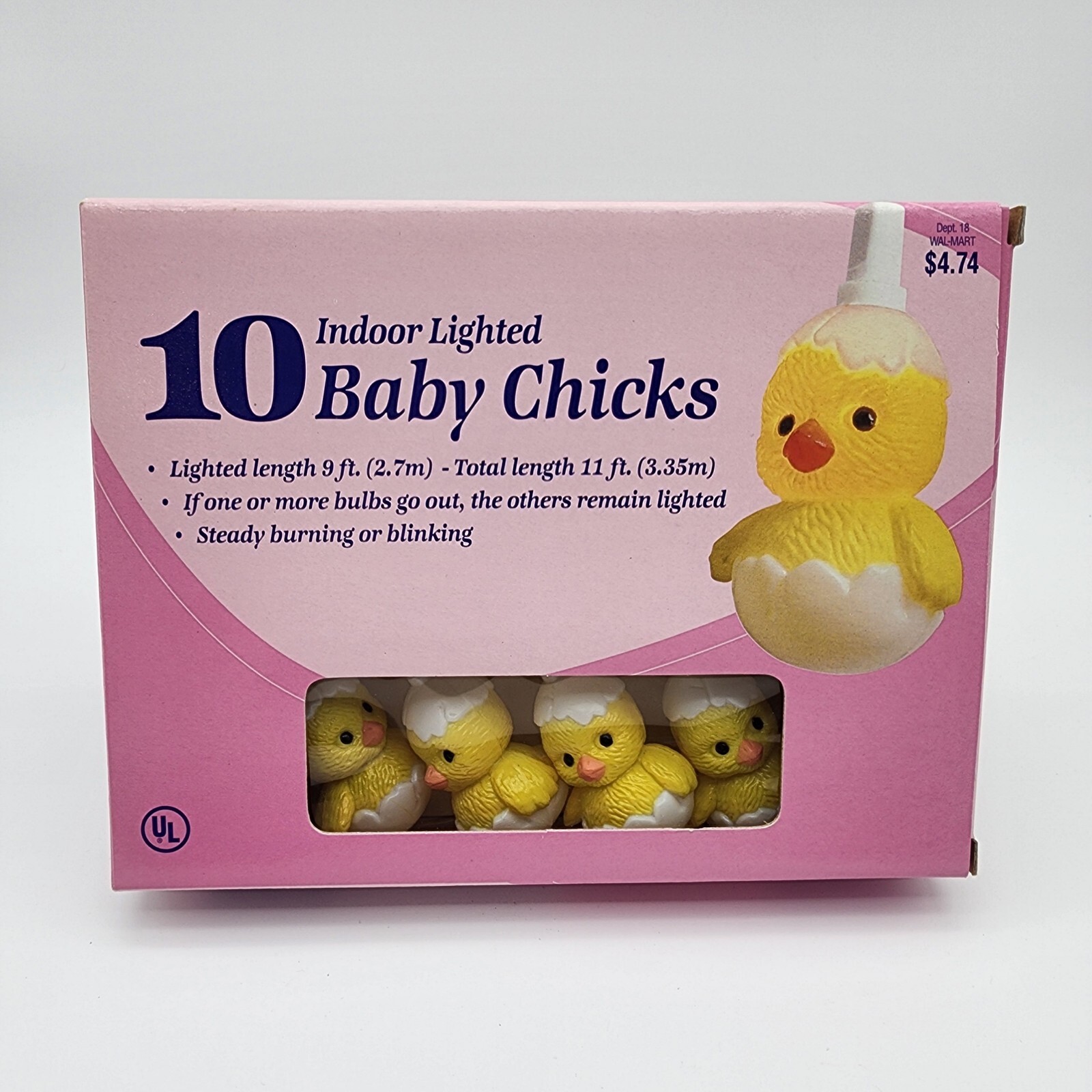 Vintage Easter Blow Mold 10 Baby Chicks Cracked Eggs Indoor String Lights 9′