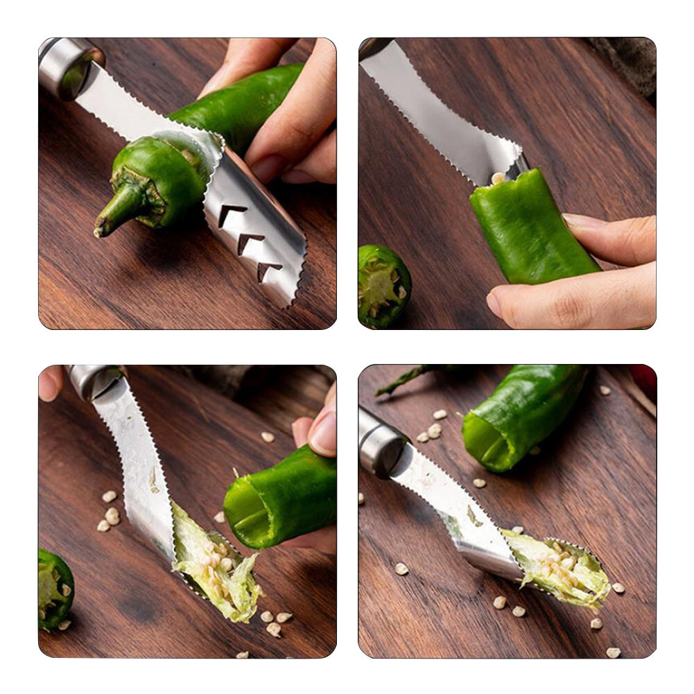 2x PCS Jalapeno Pepper Corer Cutter Slicer Core Seed Remover Fruit Steel