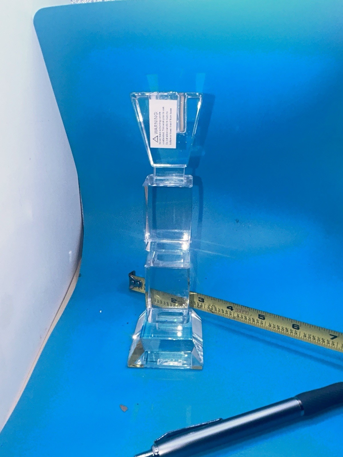 Crystal Candlestick Square Design Art Deco Style. 7” Beautiful Sparkling