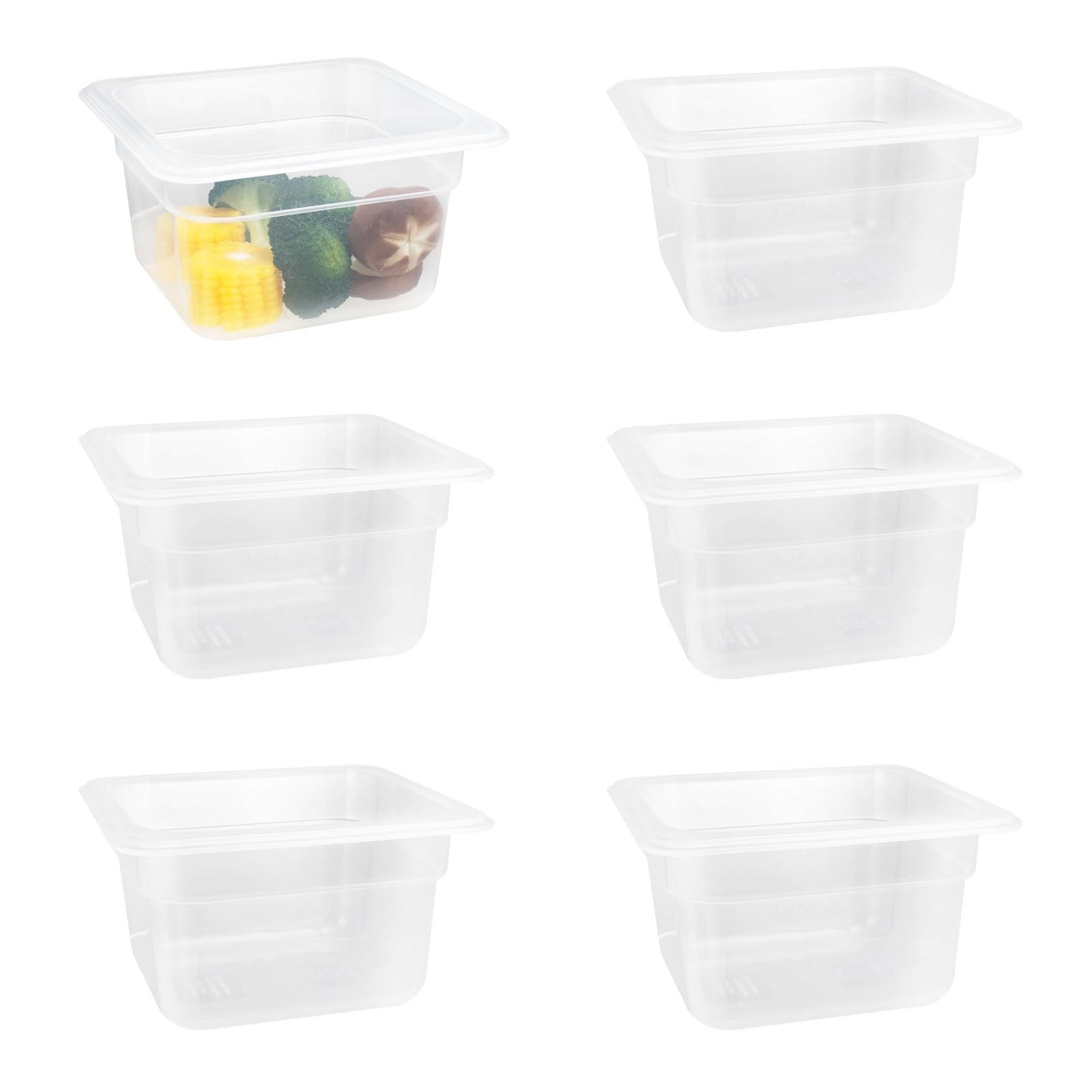 WELKOR 6-Pack Food Pan with Lids, 1/6 Size size 4 inch deep, translucent